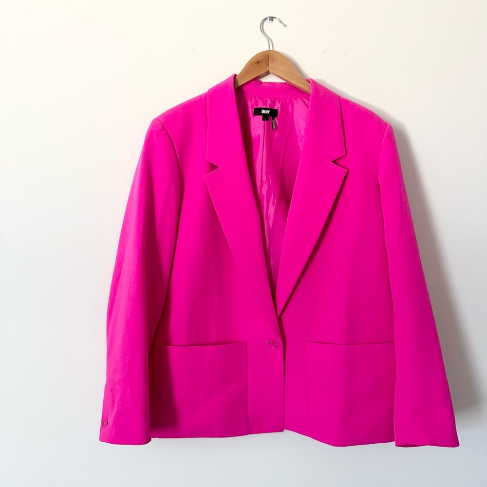 DKNY Hot Pink Blazer Jacket Single Button Stretch Size L